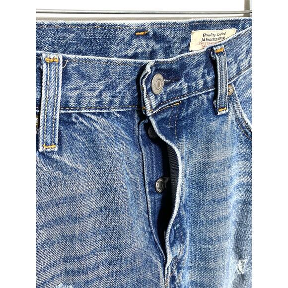 Levis 501 Japanese Denim Raw Hem Jeans Womens 32x27 Boyfriend Distressed Grunge - Picture 4 of 14